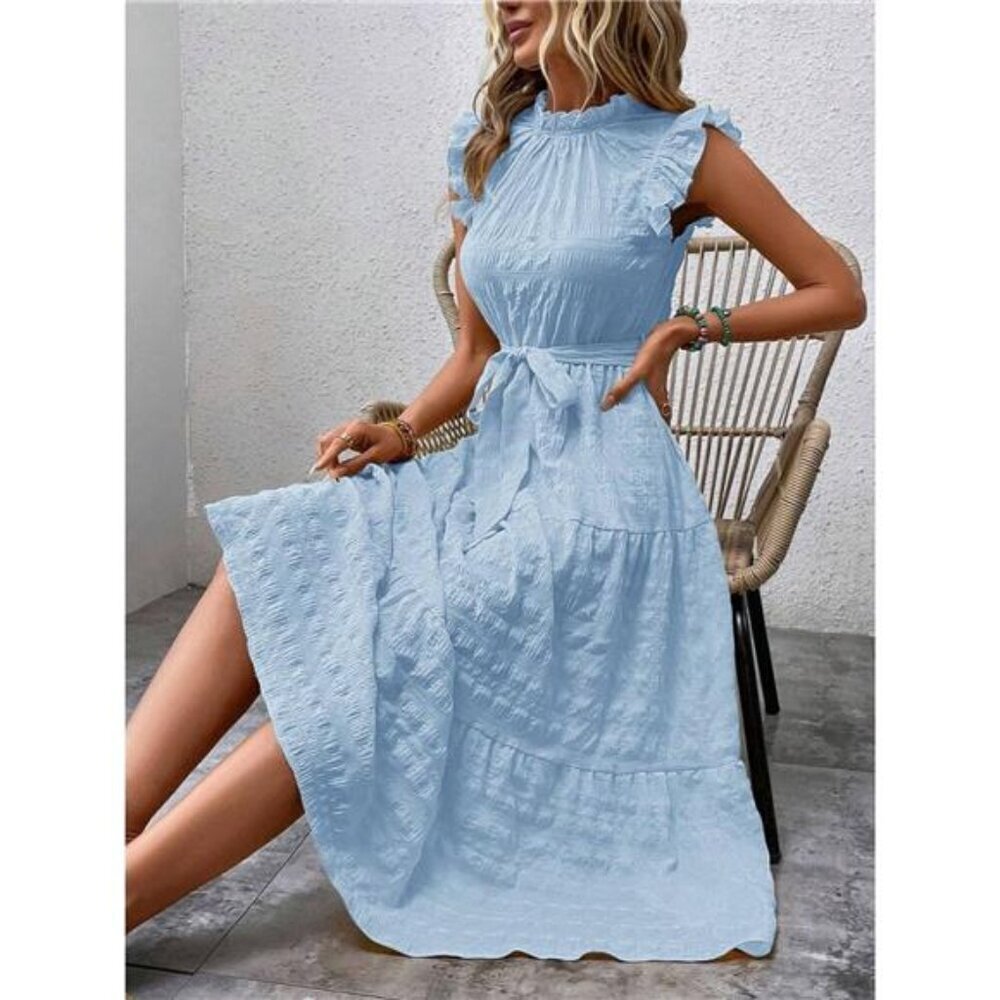 Tied Ruffled Cap Sleeve Midi Dress - Picture 5 of 16